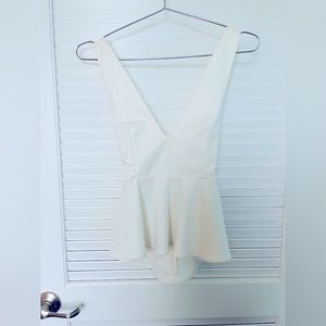 White Deep V Blouse